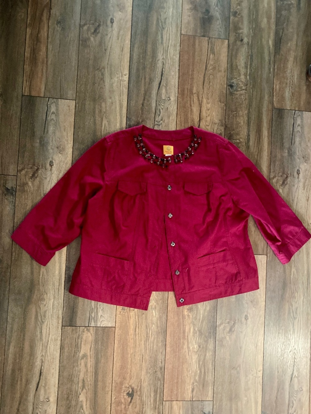 Ruby Rd. Woman 18W Magenta Pink Cotton Snap-Front Beaded Neckline Jacket Top